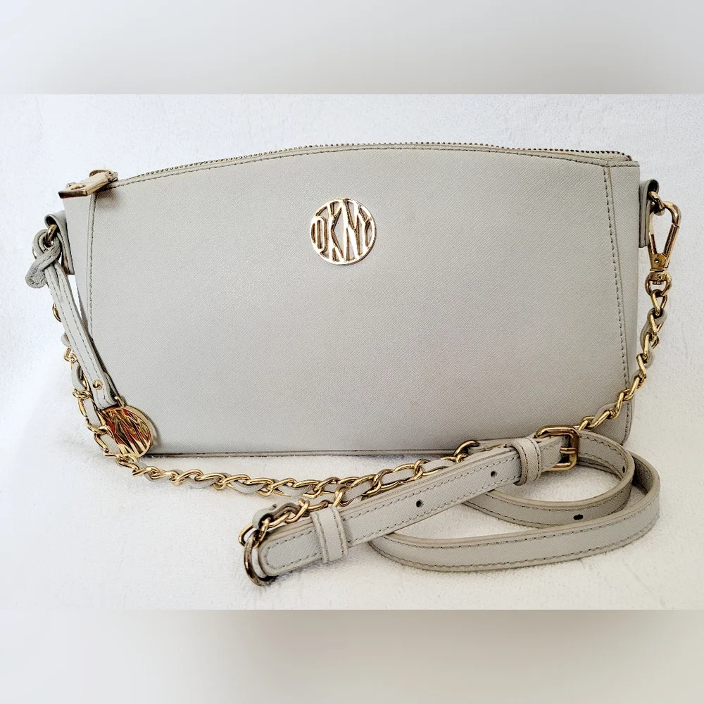 DKNY Bryant Park 100%Cow Saffiano Leather Crossbody Bag Taupe Gray 11